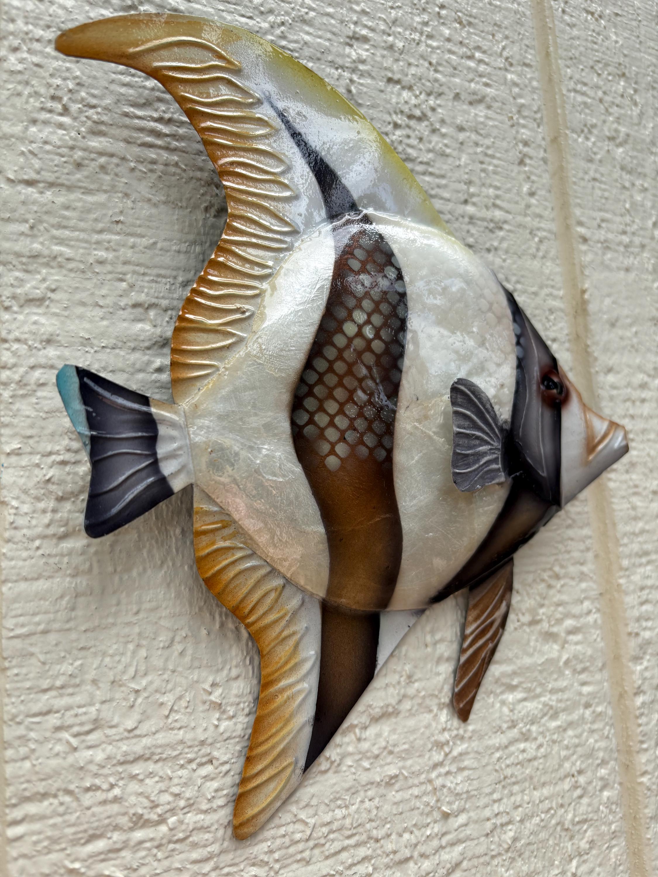 Angelfish Fish Metal Wall Art Made Unique With Capiz Shells Tropical Wall Decor Ocean Theme With A Nautical Coastal Touch Beach House Home Decor