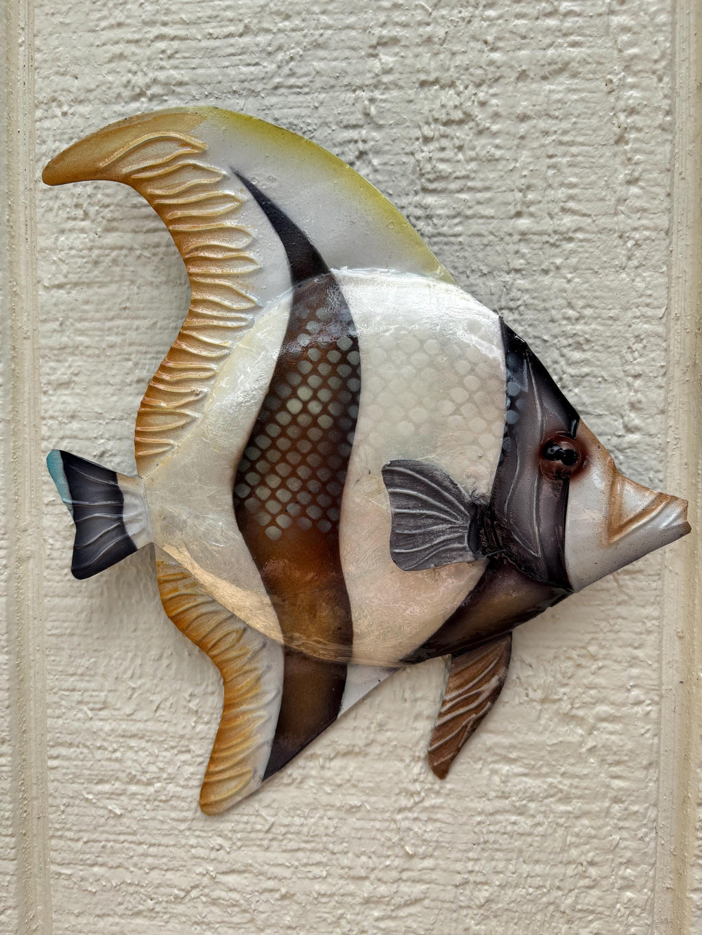 Angelfish Fish Metal Wall Art Made Unique With Capiz Shells Tropical Wall Decor Ocean Theme With A Nautical Coastal Touch Beach House Home Decor