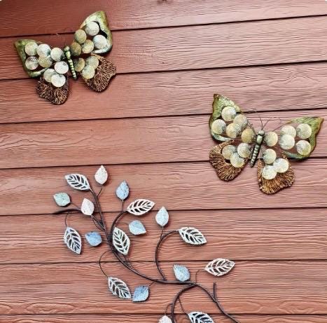 Butterfly Metal Wall Art Tropical Garden And Home Decor Made Unique With Capiz Shells And Reed Butterflies For Nature Inspired Patio Decor