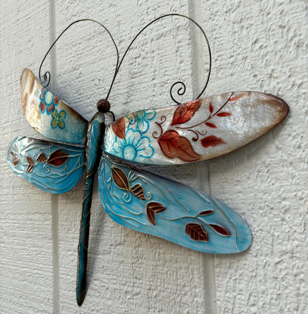Dragonfly Metal Wall Art Made Unique With Capiz Shells Tropical Home And Yard Decor Dragonflies Symbolize Transformation Of New Beginnings