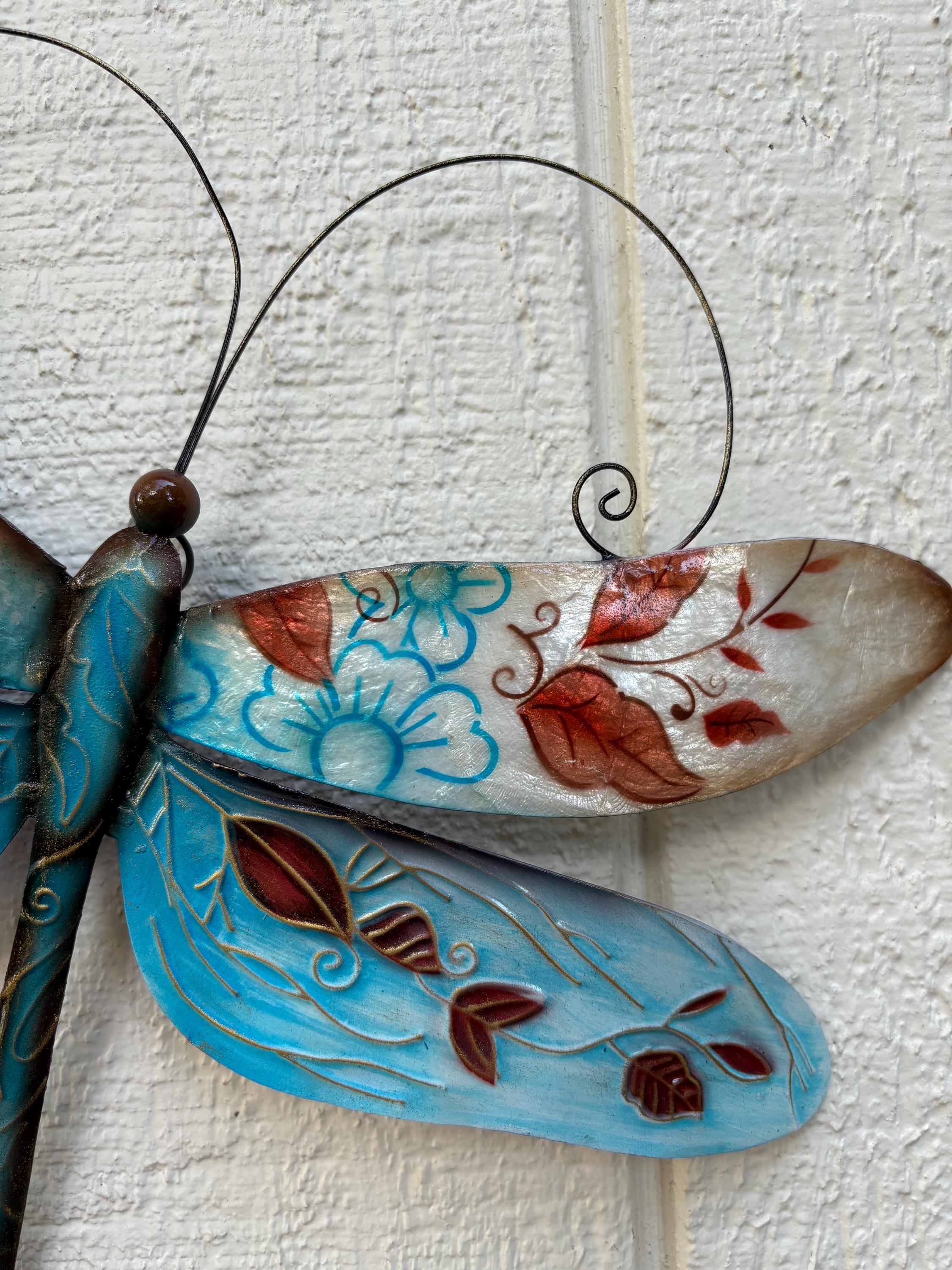 Dragonfly Metal Wall Art Made Unique With Capiz Shells Tropical Home And Yard Decor Dragonflies Symbolize Transformation Of New Beginnings