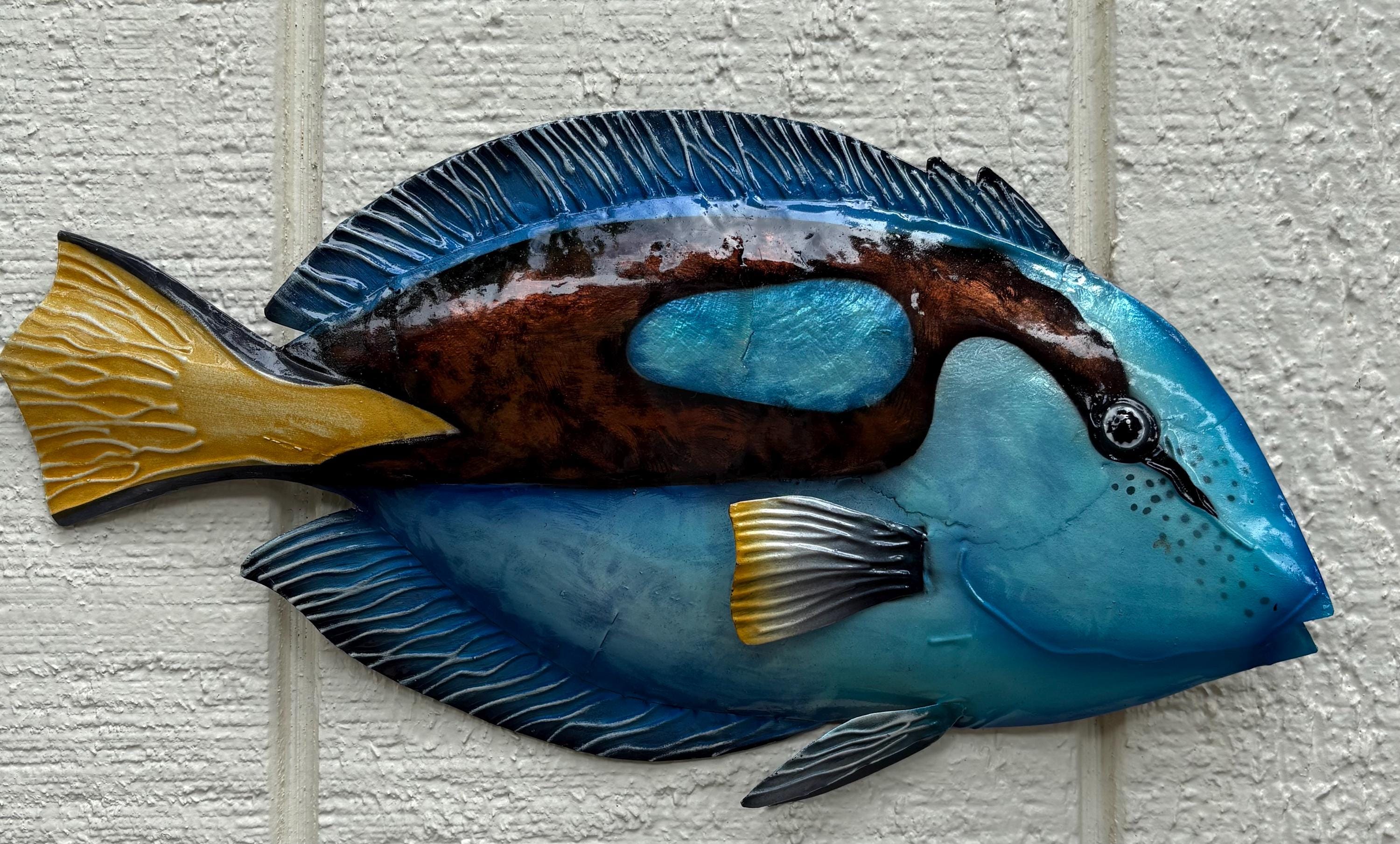 Metal Fish Wall Art Made Unique With Capiz Shells Tropical Beach & Ocean Theme Home Decor Beach House Coastal Metal Wall Art
