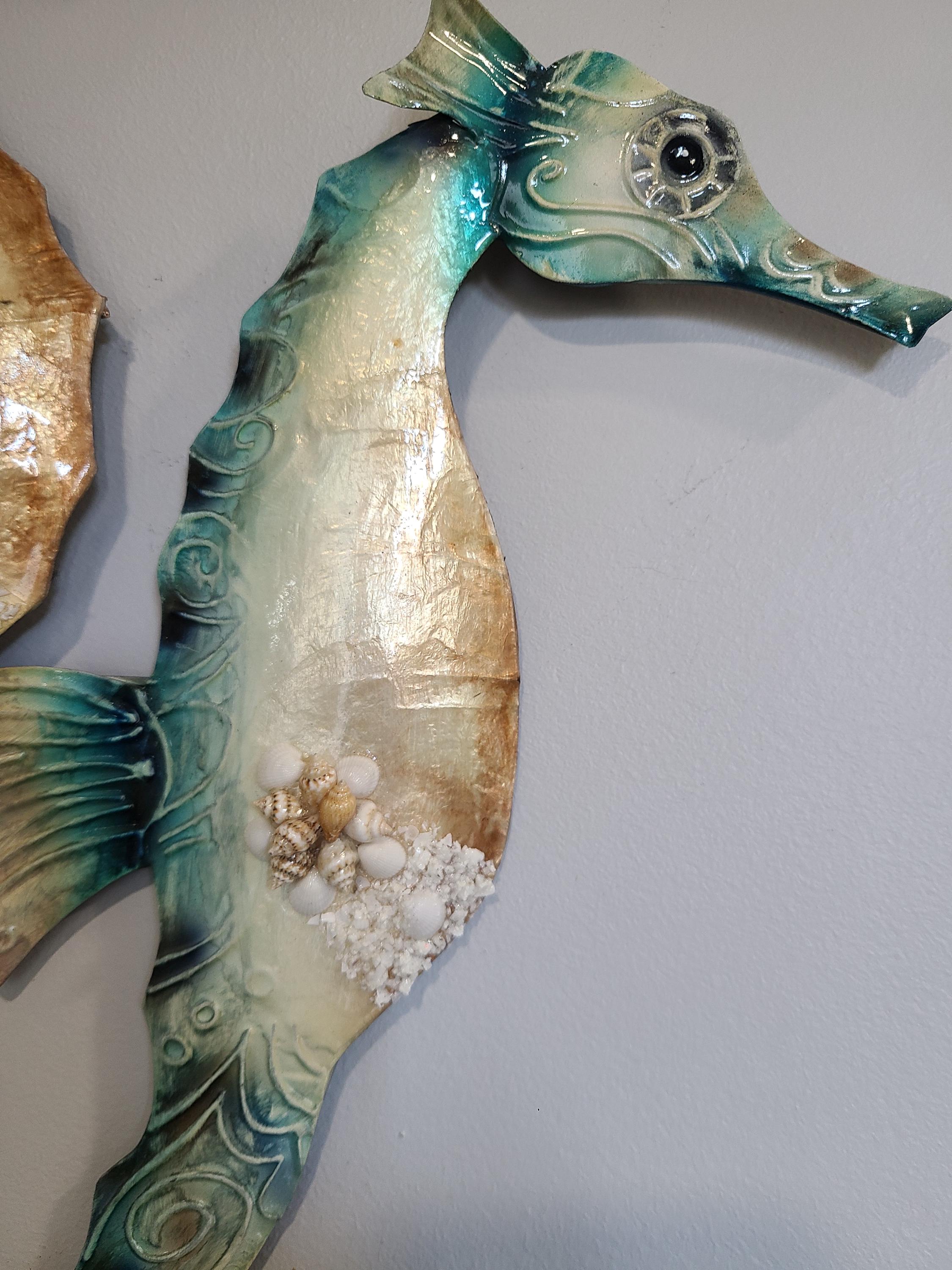 Seahorse Metal Wall Decor Tropical Beach Theme With A Coastal Charm Made Unique with Capiz Shells Beach House Ocean Theme Marine Life Decor