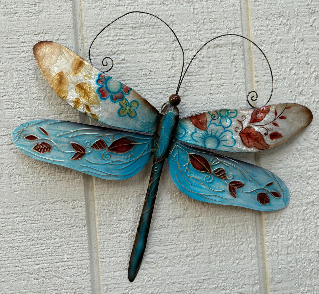 Dragonfly Metal Wall Art Made Unique With Capiz Shells Tropical Home And Yard Decor Dragonflies Symbolize Transformation Of New Beginnings