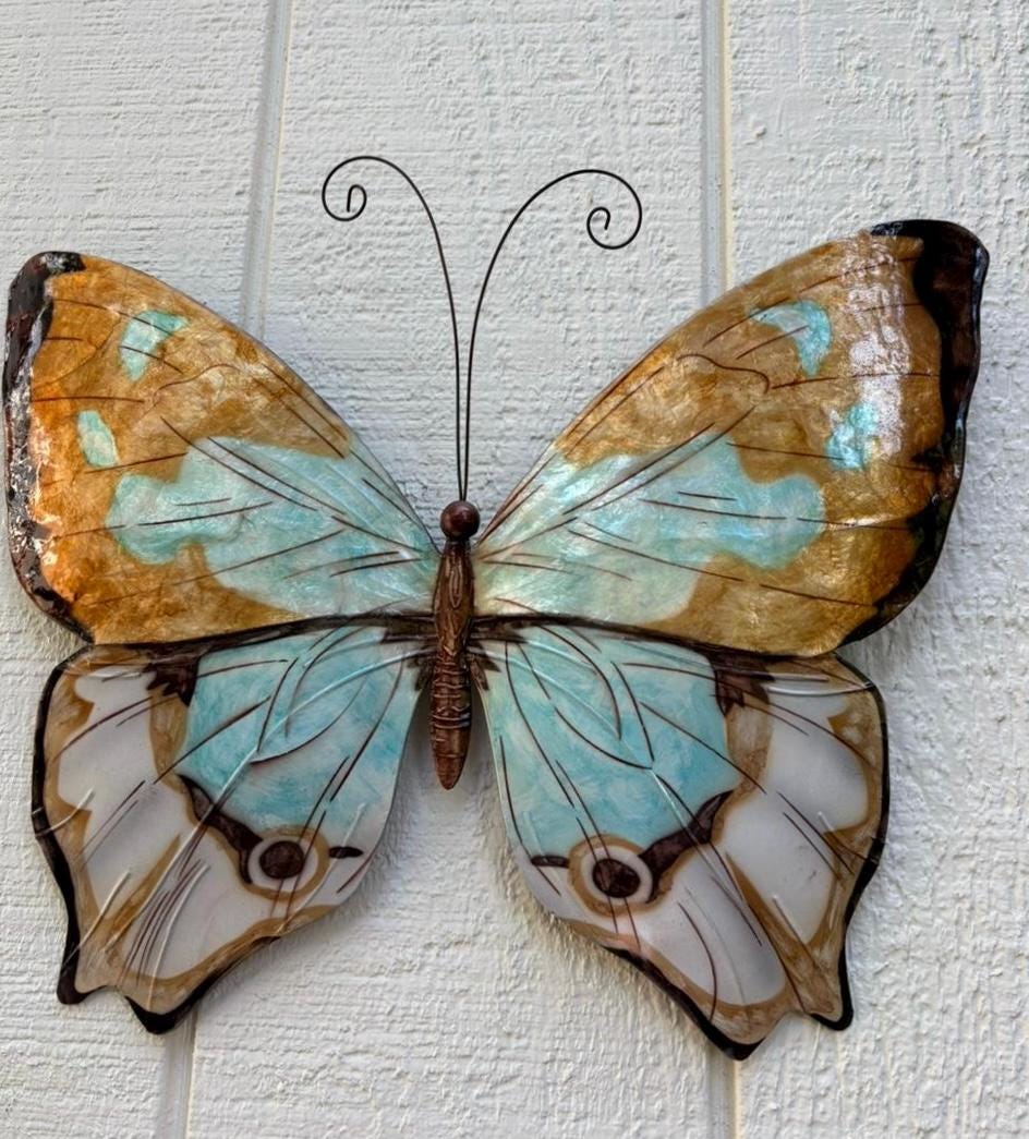 Butterfly Lover Metal Wall Decor Tropical Patio Yard & Garden Home Decor Made Unique With Capiz Shells Butterflies Nature Inspired Gifts
