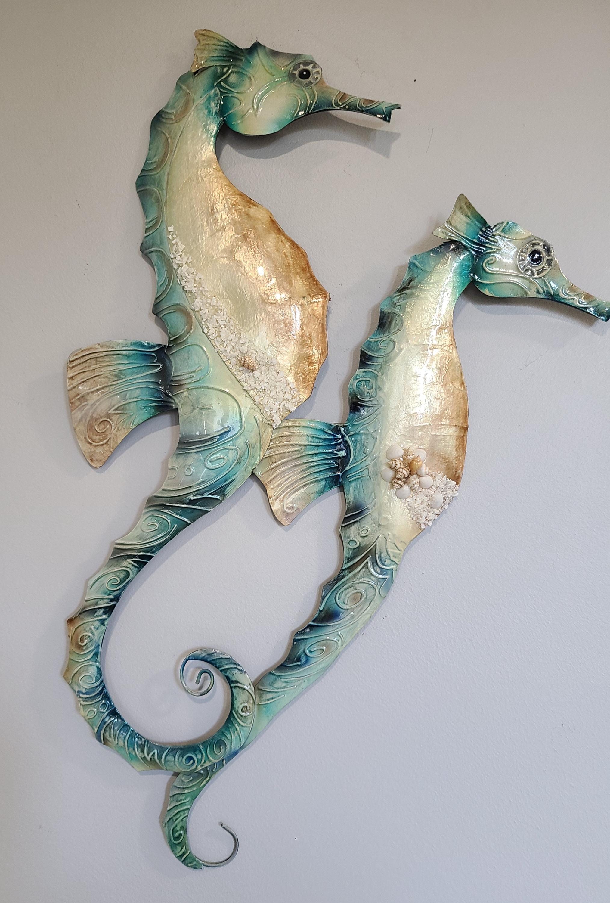Seahorse Metal Wall Decor Tropical Beach Theme With A Coastal Charm Made Unique with Capiz Shells Beach House Ocean Theme Marine Life Decor