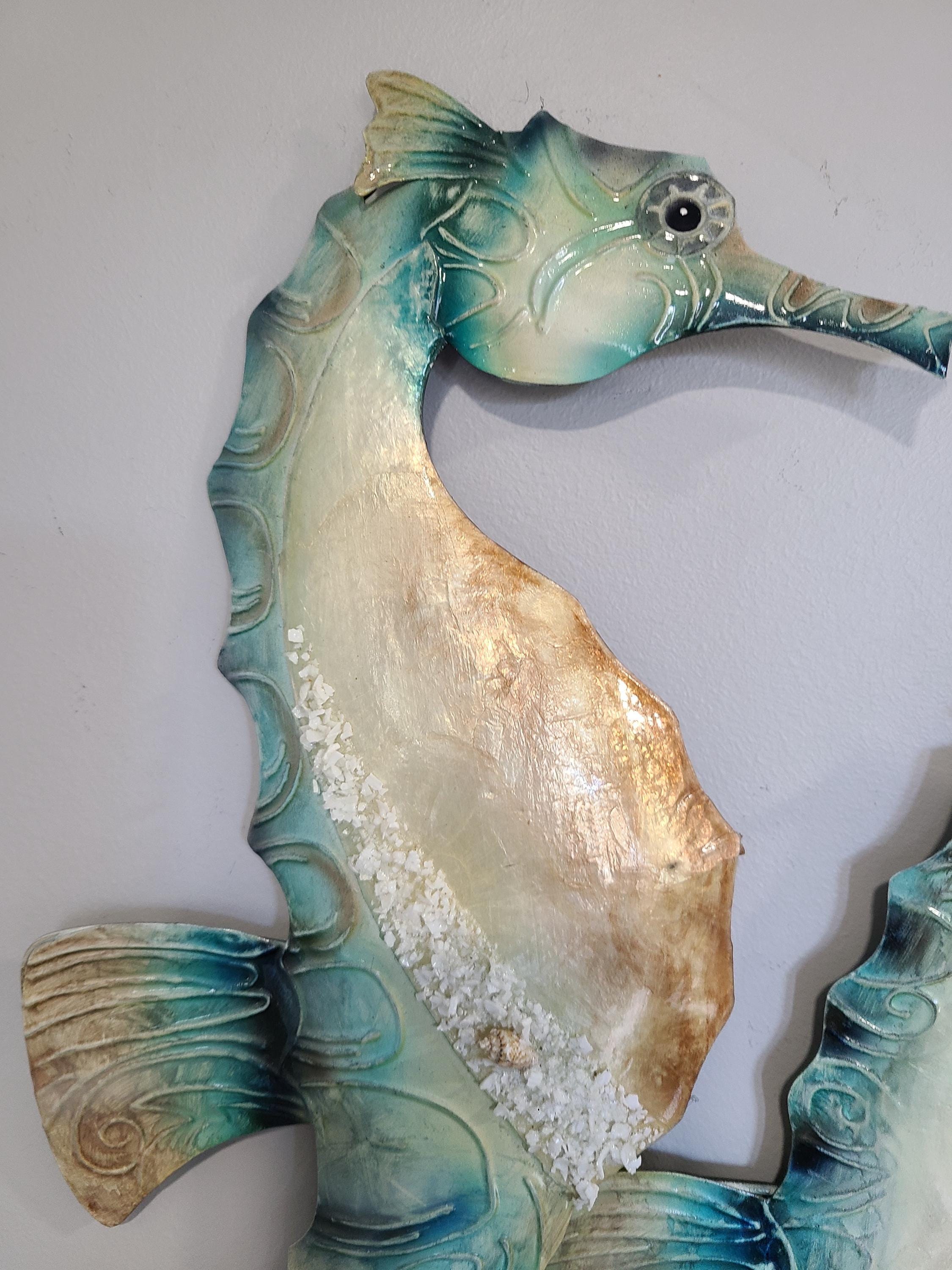 Seahorse Metal Wall Decor Tropical Beach Theme With A Coastal Charm Made Unique with Capiz Shells Beach House Ocean Theme Marine Life Decor