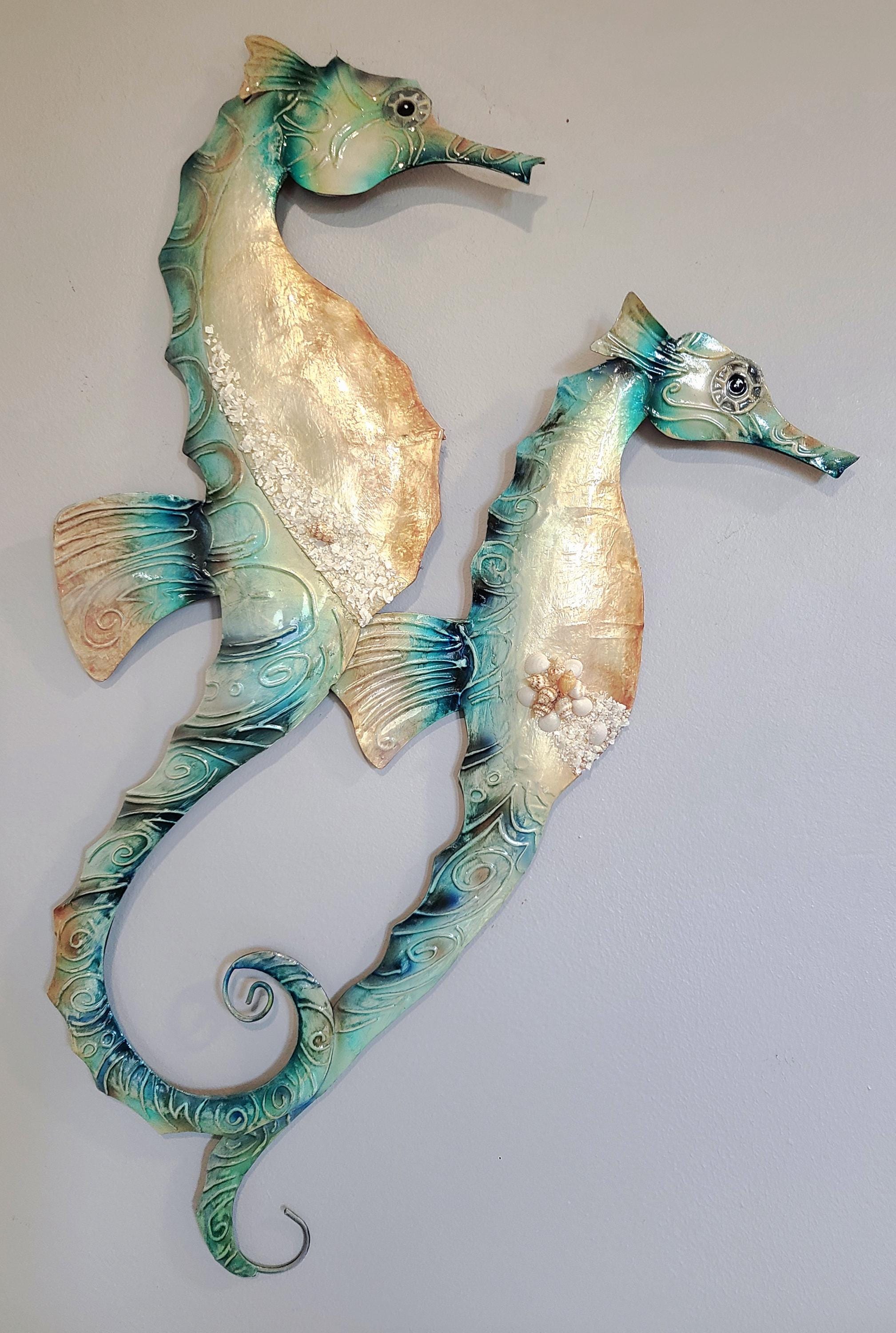 Seahorse Metal Wall Decor Tropical Beach Theme With A Coastal Charm Made Unique with Capiz Shells Beach House Ocean Theme Marine Life Decor
