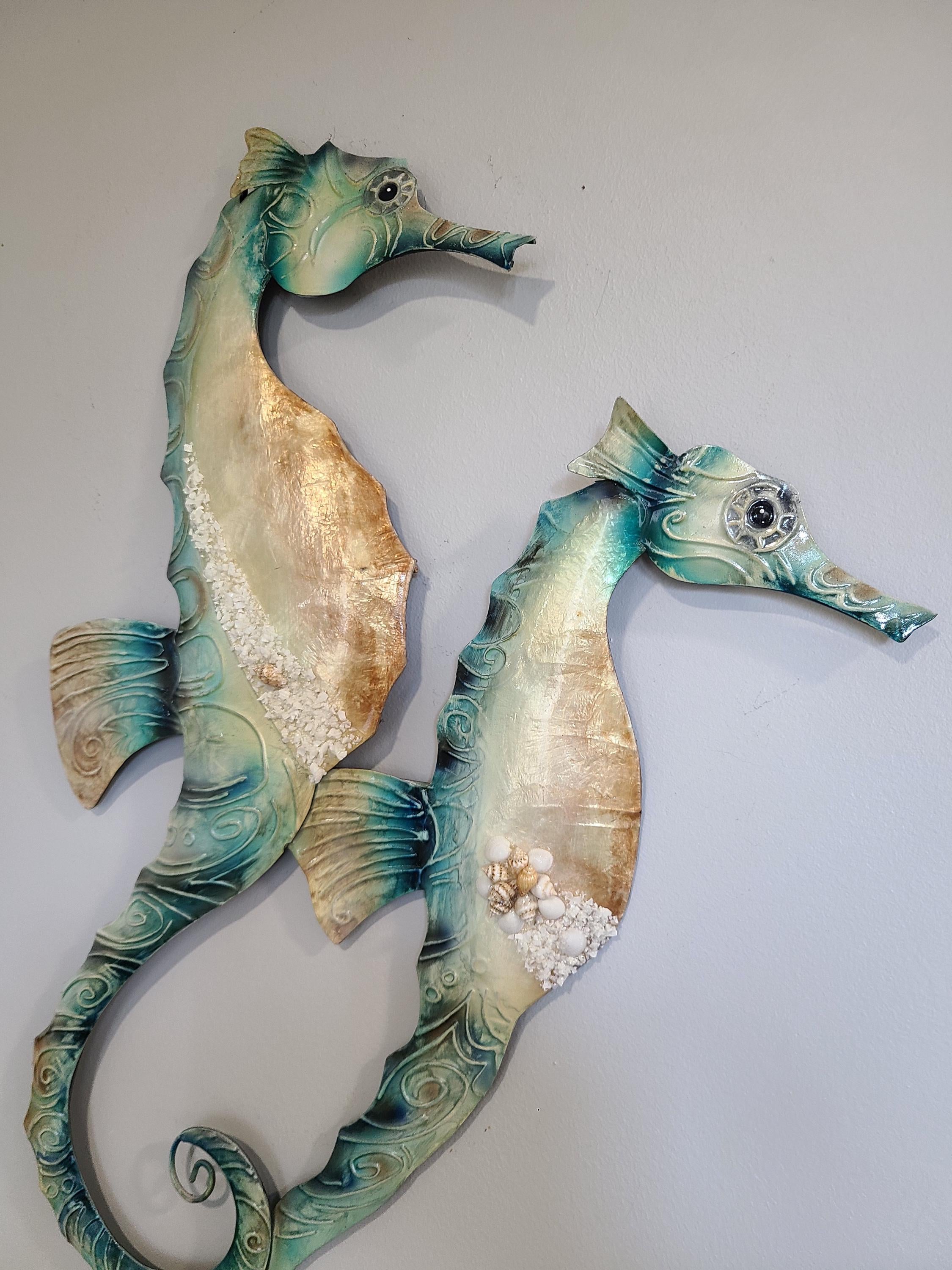 Seahorse Metal Wall Decor Tropical Beach Theme With A Coastal Charm Made Unique with Capiz Shells Beach House Ocean Theme Marine Life Decor