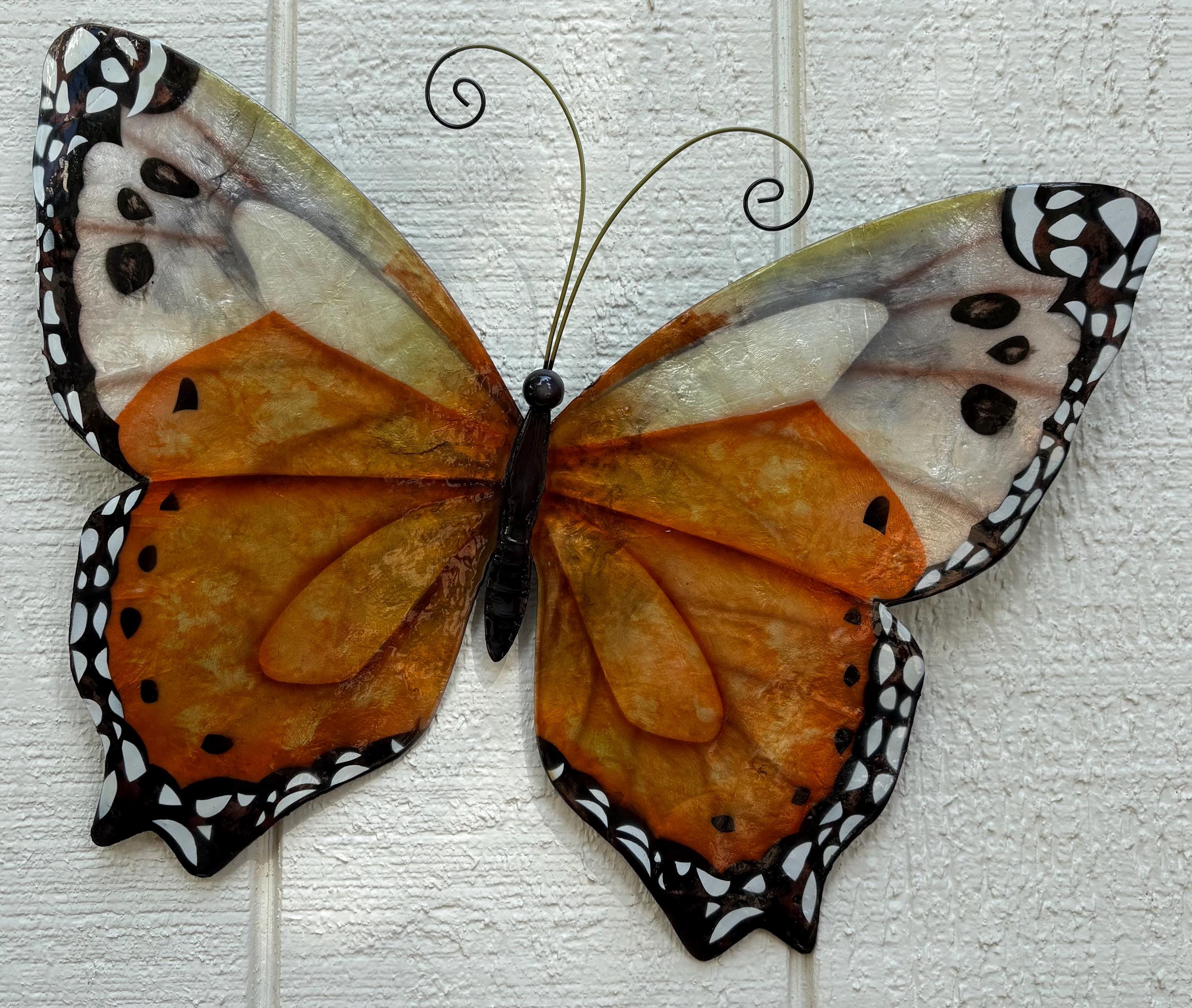 Butterfly Lover Metal Wall Decor Tropical Patio Yard & Garden Home Decor Made Unique With Capiz Shells Butterflies Nature Inspired Gifts