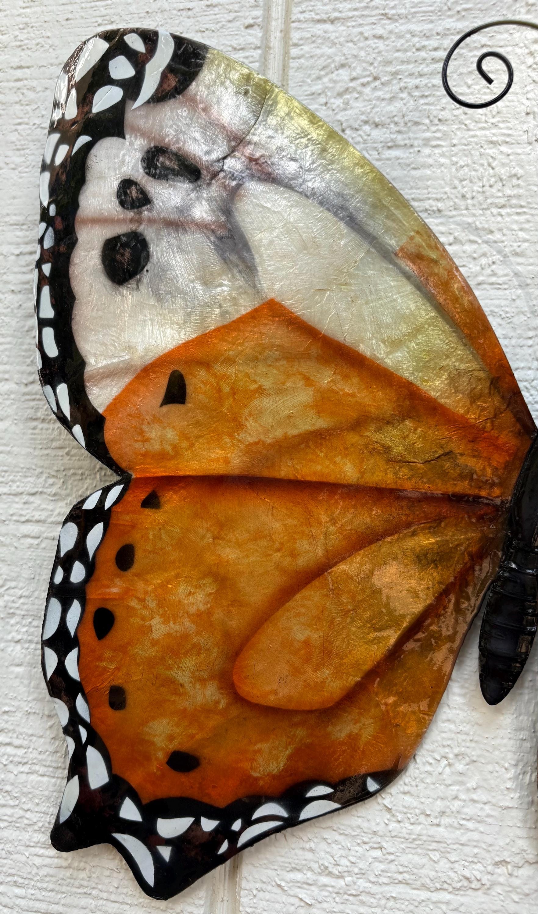 Butterfly Lover Metal Wall Decor Tropical Patio Yard & Garden Home Decor Made Unique With Capiz Shells Butterflies Nature Inspired Gifts