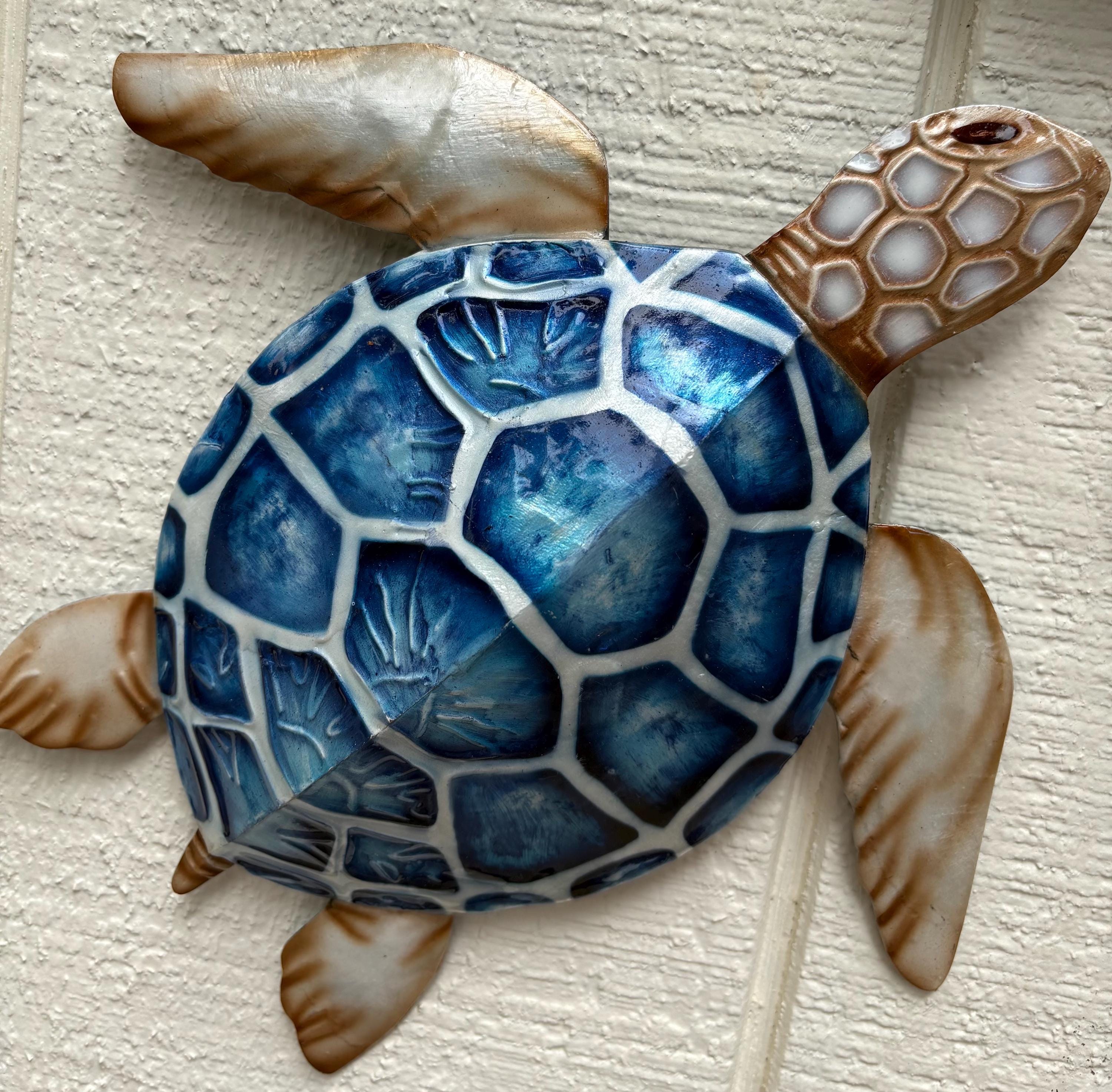 Sea Turtle Family Metal Wall Art with Capiz Shells, Coastal Decor