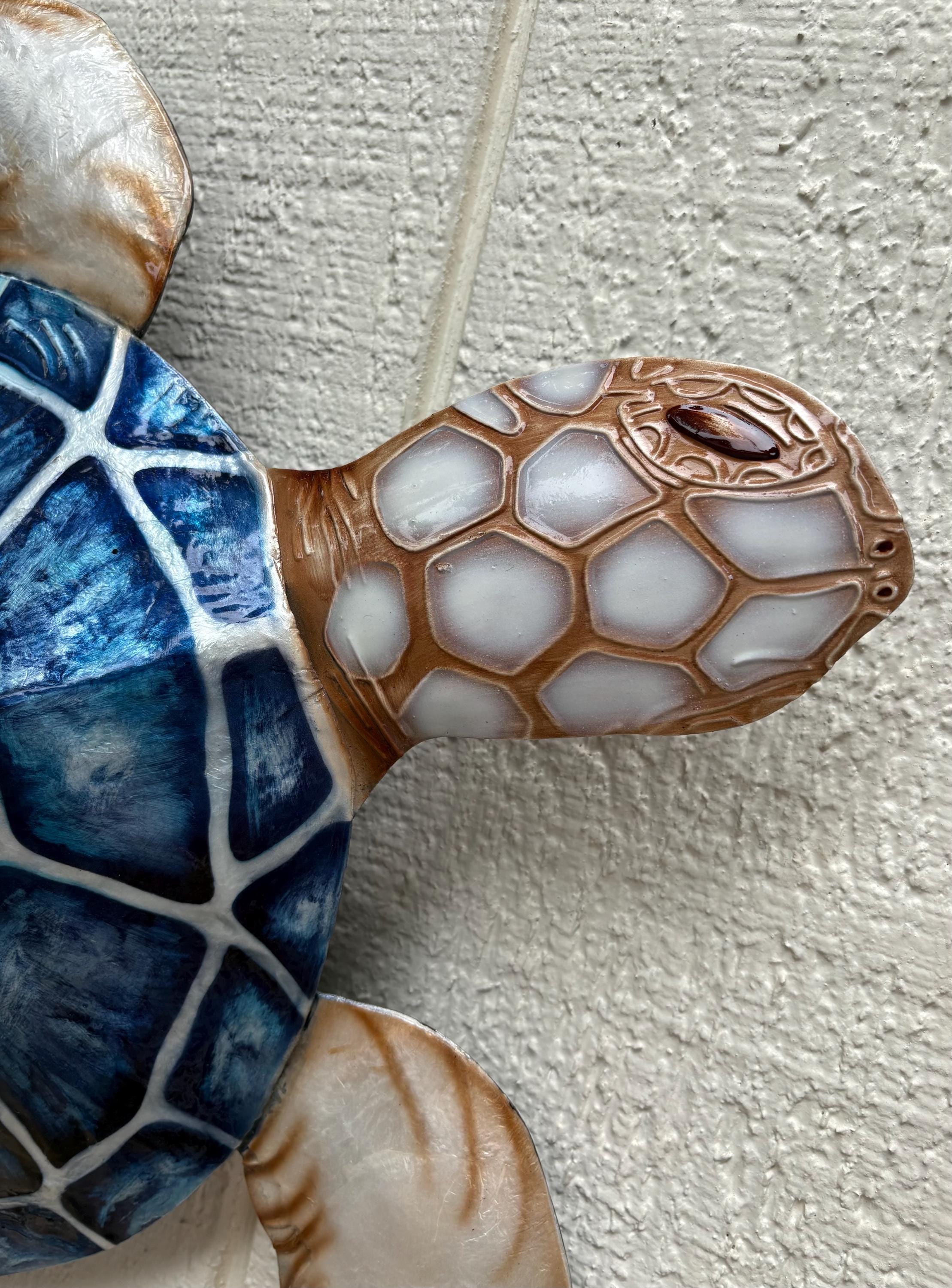 Sea Turtle Family Metal Wall Art with Capiz Shells, Coastal Decor