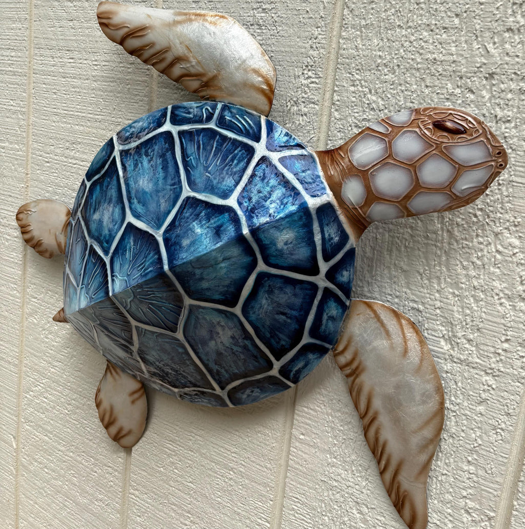 Sea Turtle Family Metal Wall Art with Capiz Shells, Coastal Decor