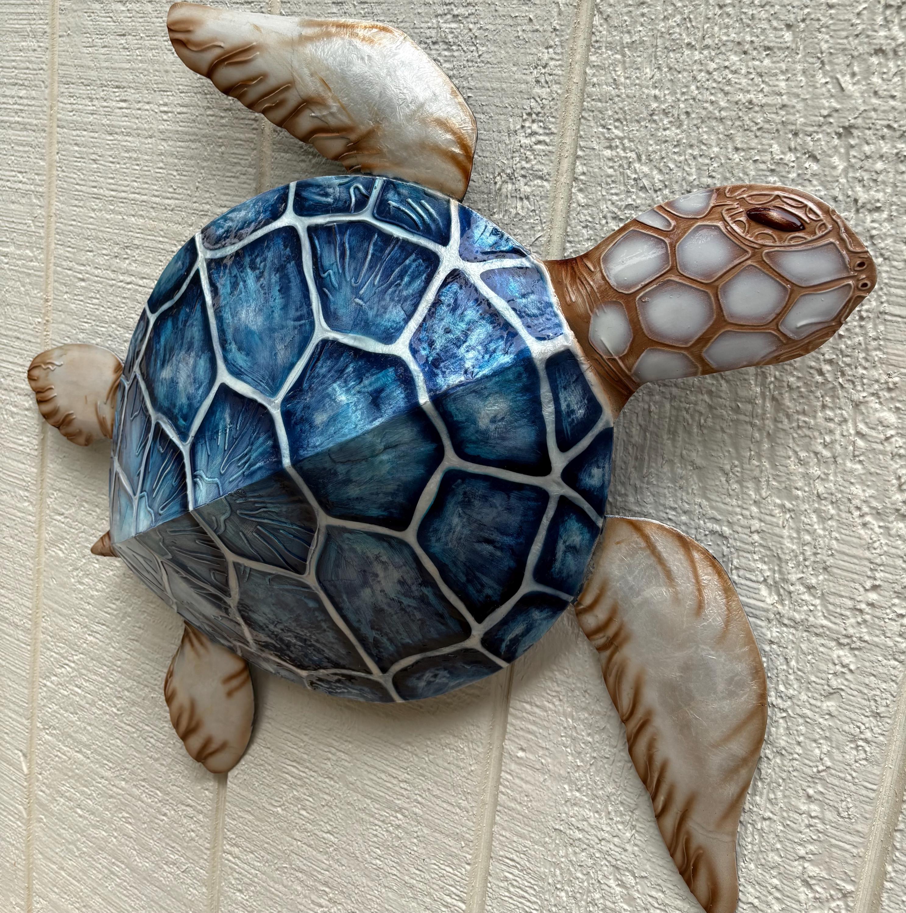 Sea Turtle Family Metal Wall Art with Capiz Shells, Coastal Decor