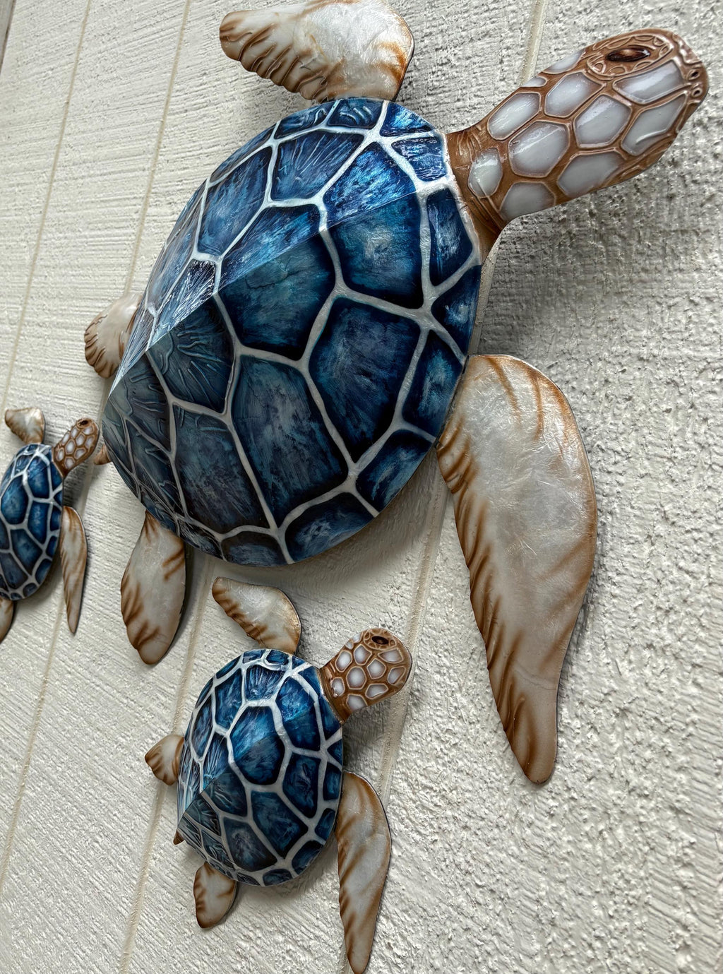 Sea Turtle Family Metal Wall Art with Capiz Shells, Coastal Decor