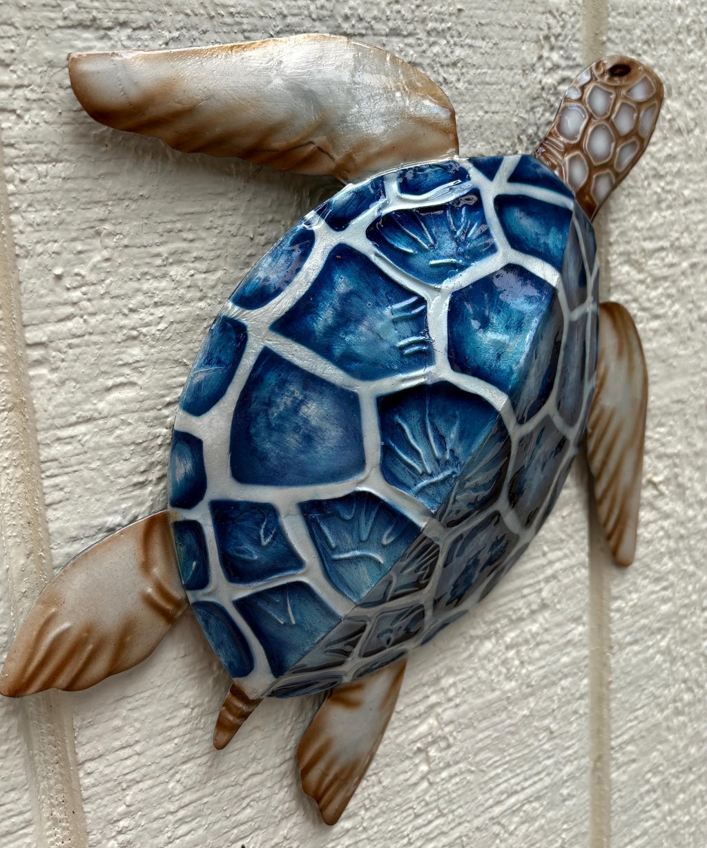 Sea Turtle Family Metal Wall Art with Capiz Shells, Coastal Decor