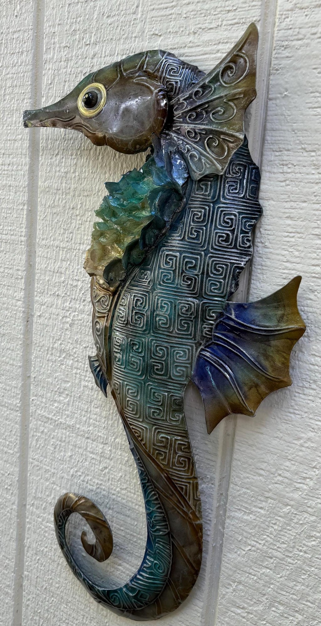 Capiz Shell Seahorse Metal Wall Art, Coastal Beach House Decor