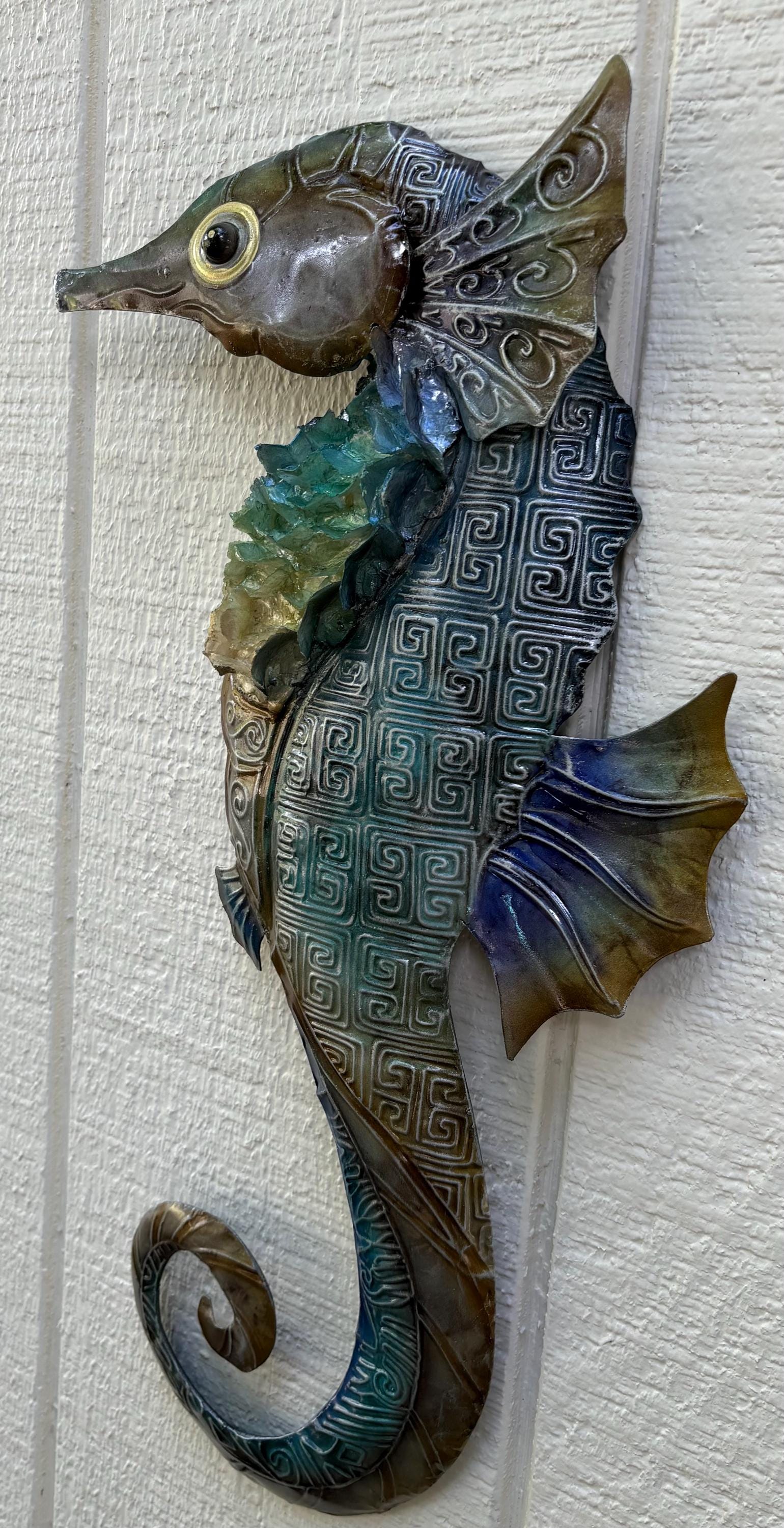 Capiz Shell Seahorse Metal Wall Art, Coastal Beach House Decor