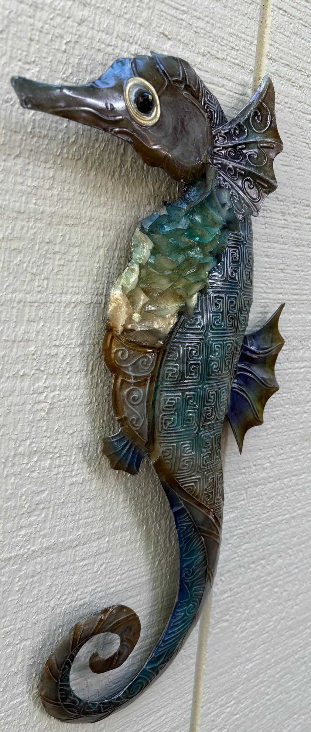 Capiz Shell Seahorse Metal Wall Art, Coastal Beach Decor