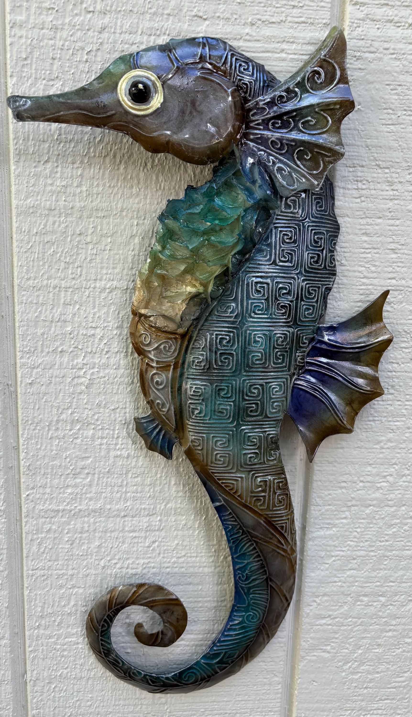 Capiz Shell Seahorse Metal Wall Art, Coastal Beach Decor