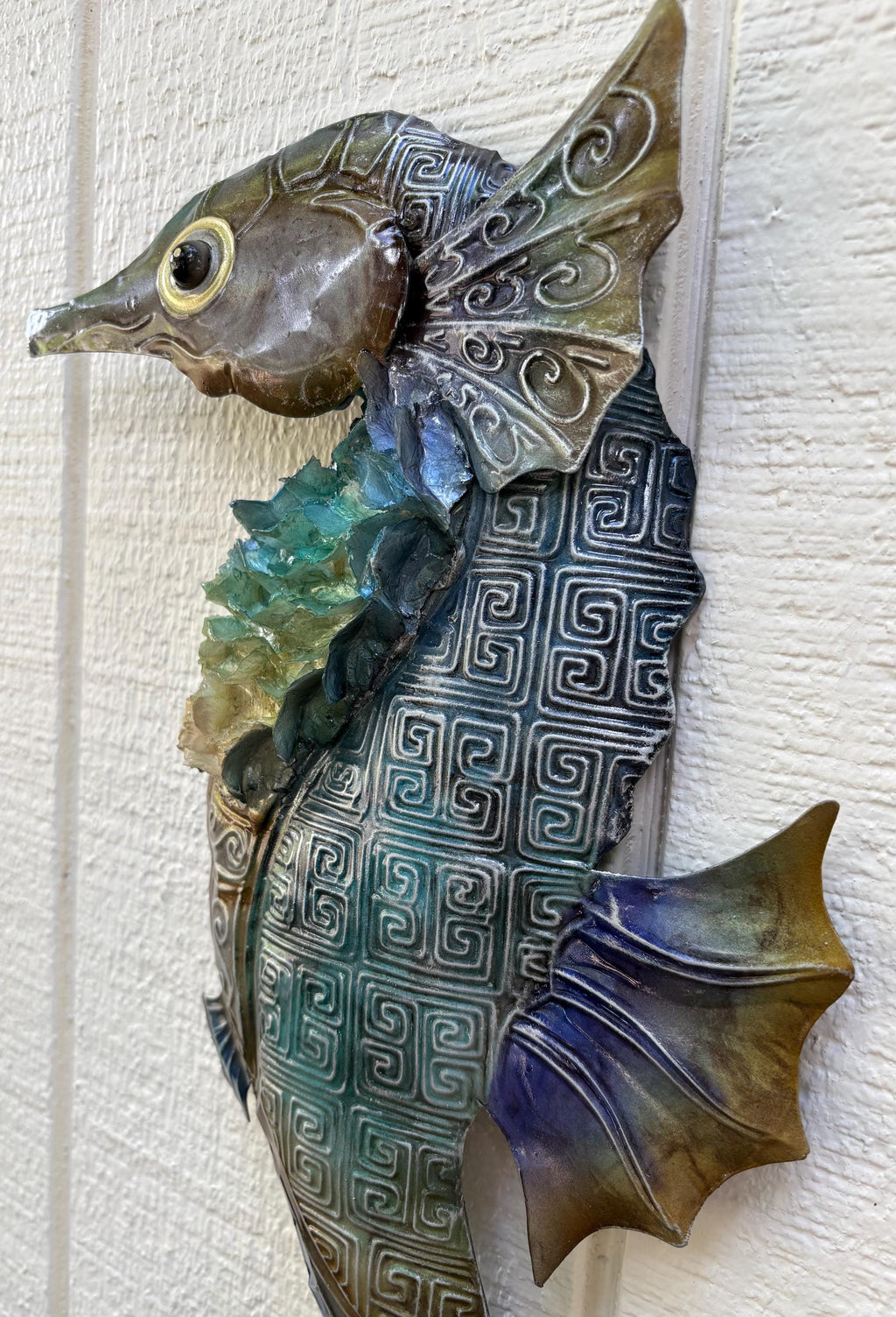 Capiz Shell Seahorse Metal Wall Art, Coastal Beach Decor