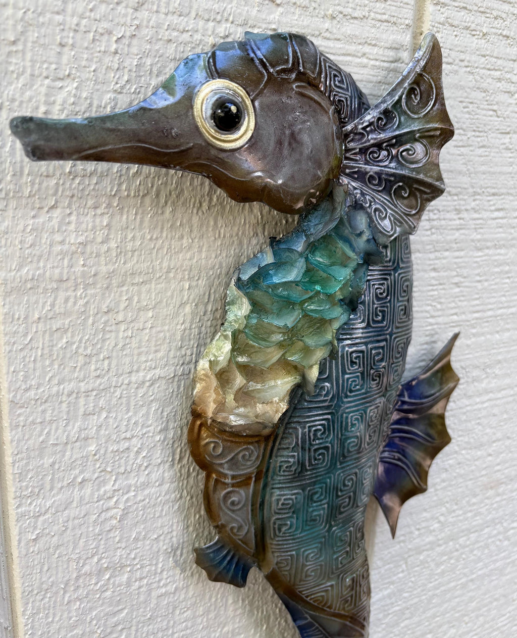 Capiz Shell Seahorse Metal Wall Art, Coastal Beach Decor