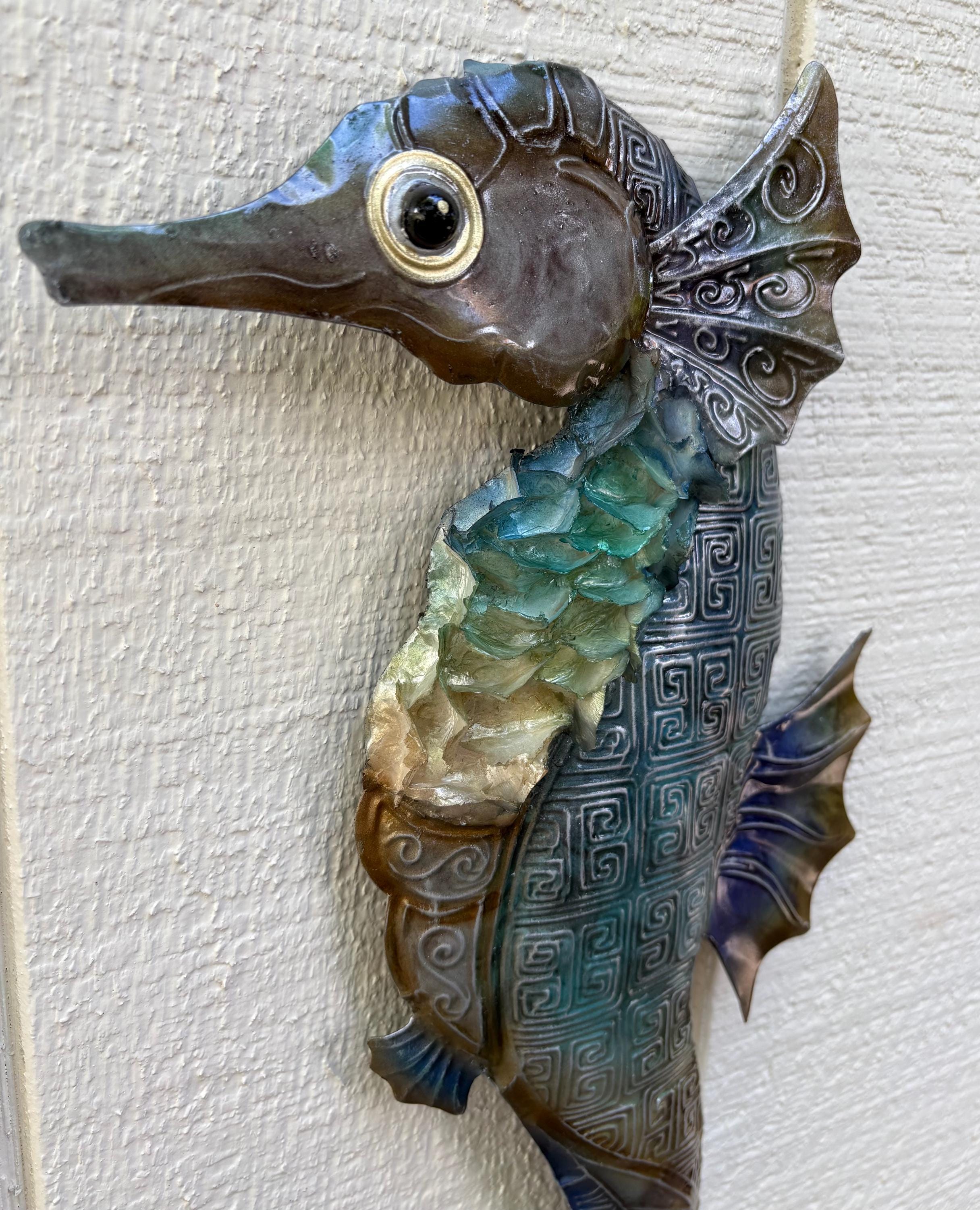 Capiz Shell Seahorse Metal Wall Art, Coastal Beach Decor