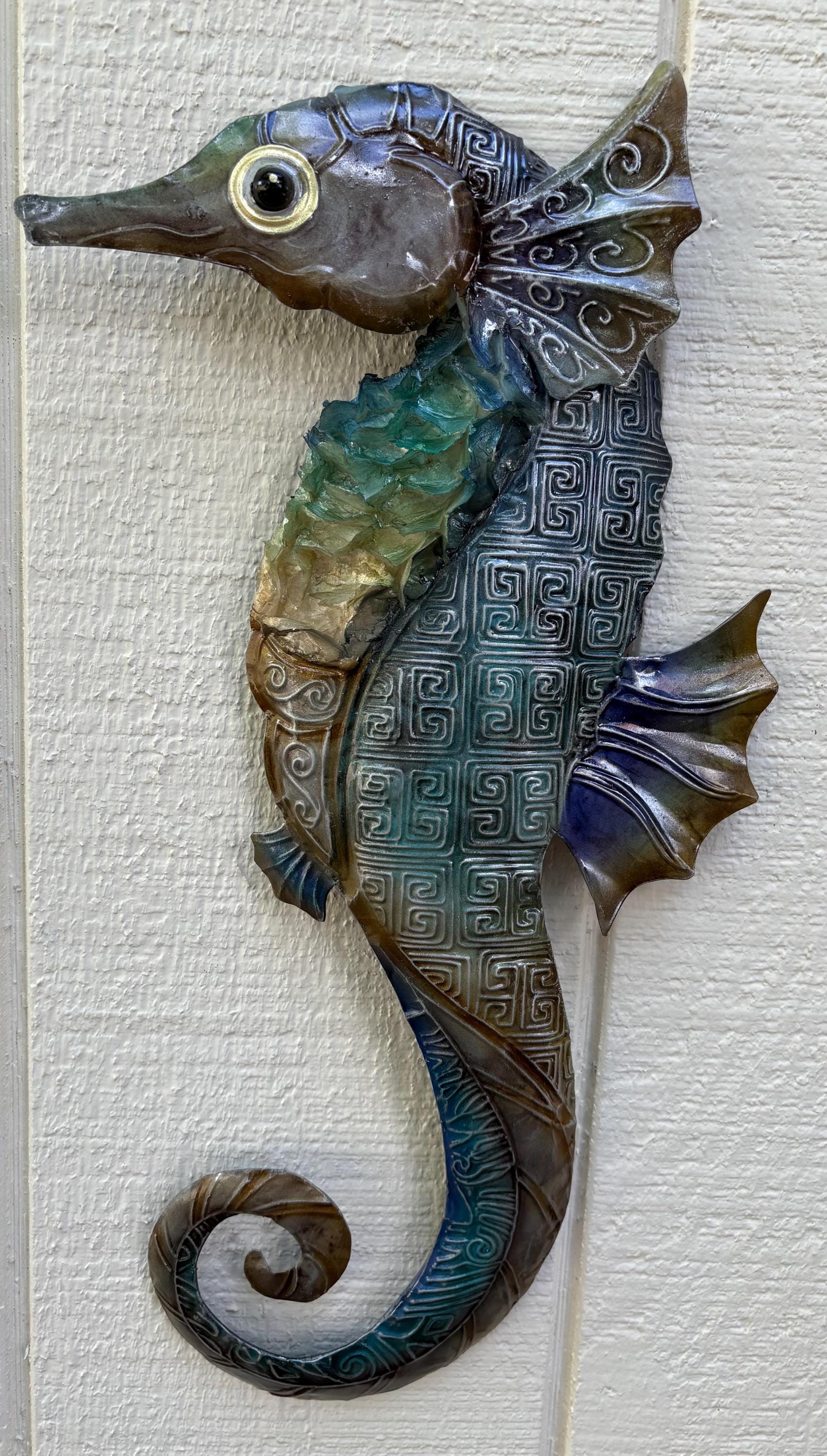 Capiz Shell Seahorse Metal Wall Art, Coastal Beach Decor