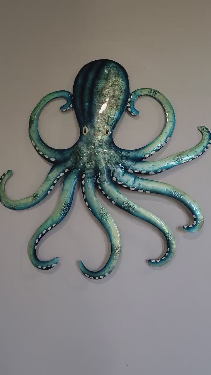 Octopus Kraken Metal Wall Art Made Unique With Capiz Shells Tropical Beach And Ocean Decor Beach House Theme Marine Life Nautical Wall Art