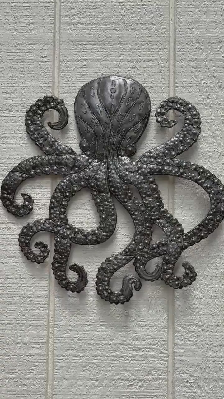 Octopus Metal Wall Art Coastal Living & Beach House Decor Ocean Sea Life Home Decor Nautical Theme