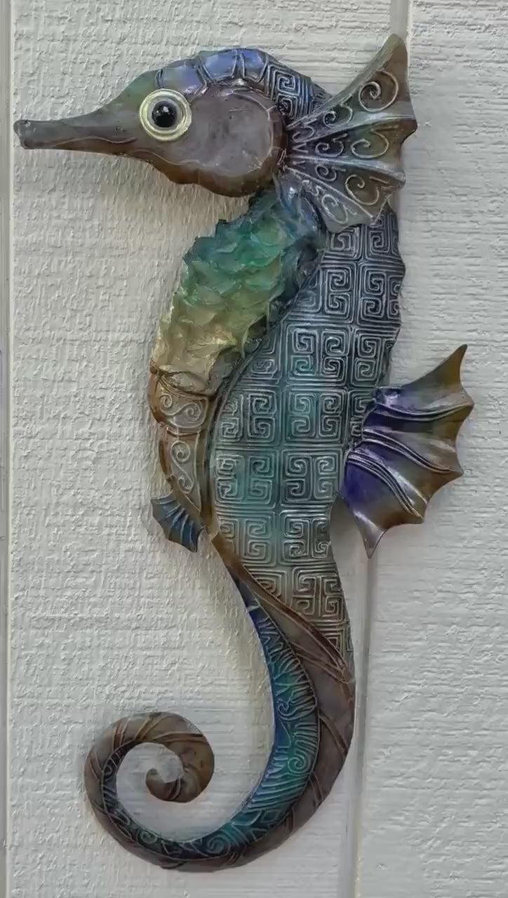 Capiz Shell Seahorse Metal Wall Art, Coastal Beach Decor