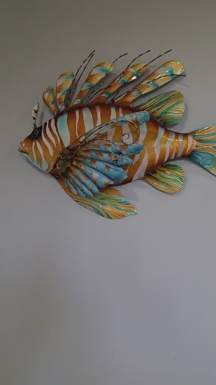 Lionfish Tropical Metal Fish Wall Art Made Unique With Capiz Shells Nautical Beach Coastal And Ocean Themed Home Decor Coastal Wall Decor